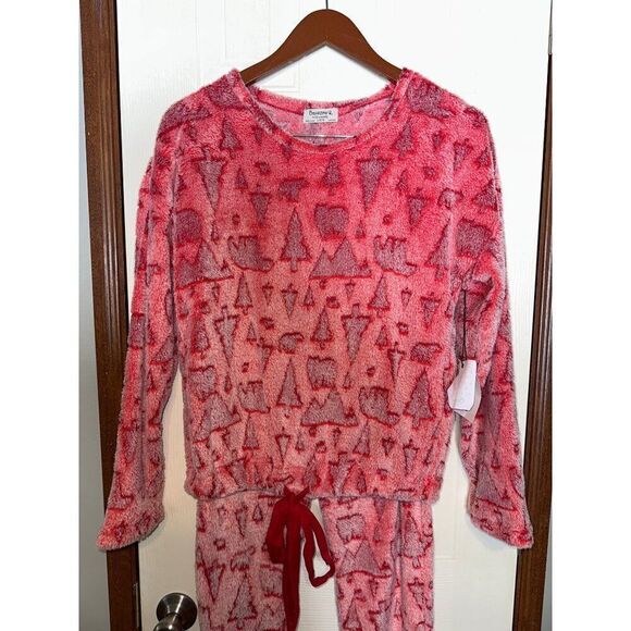 NWT Bearpaw Plush Knit Long Sleeve Tie Front Top & Joggers Pajama Set Red  Sz Lg - Picture 8 of 15